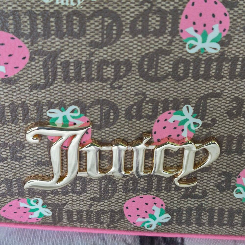 Juicy Couture Strawberry Monogram Satchel Crossbody Bag Pink Trim NWT - Picture 7 of 10